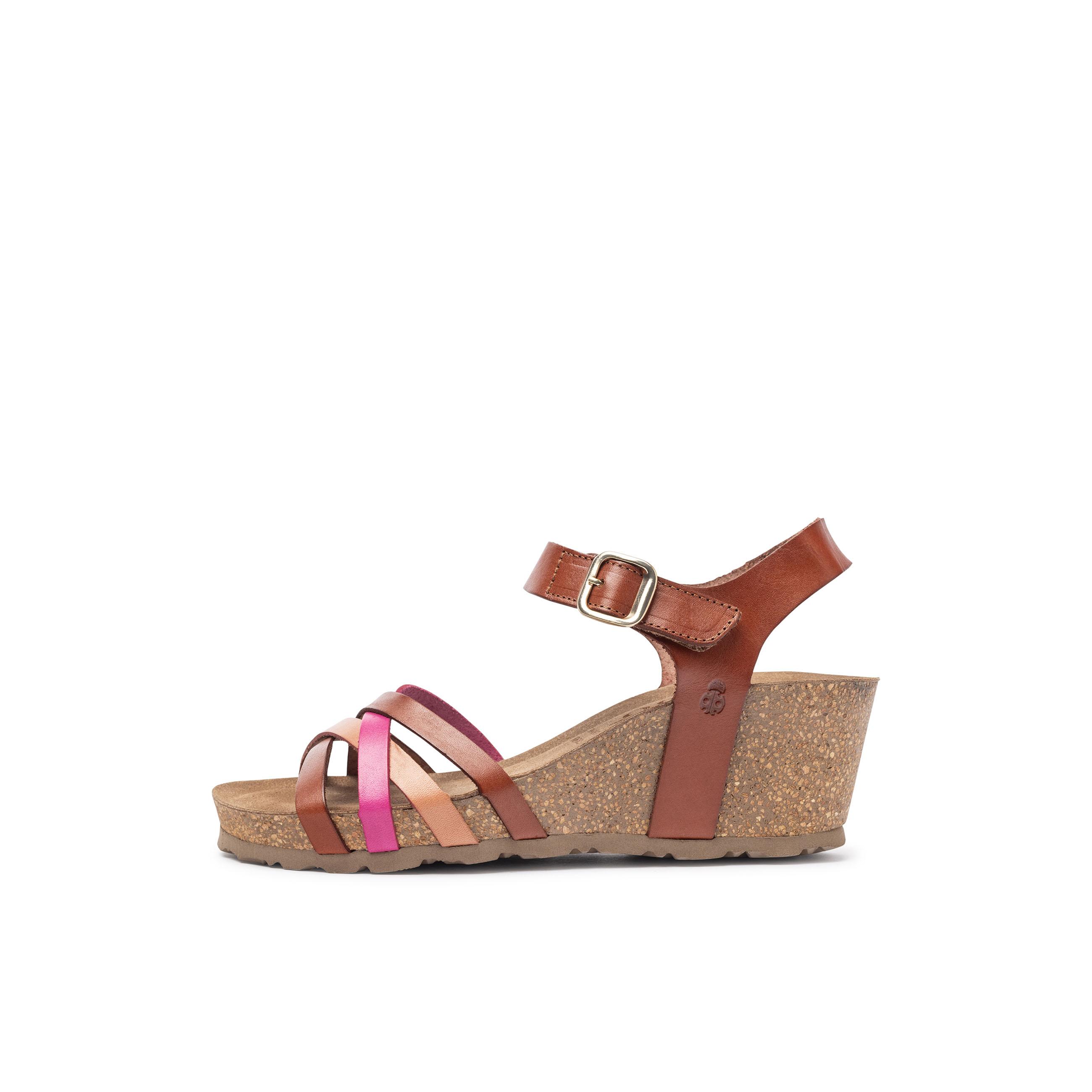 YOKONO Sandalia cuña CADIZ-256 ROSA | Zapatos mujer Primavera-Verano | Piel vacuna  Vaquetilla | 5 CM