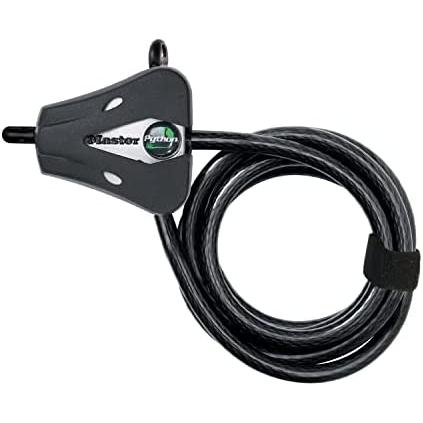Master Lock 8418EURD - Cable antirrobo ajustable con cerradura de llave [cable ajustable de 30 cm a 1,8 m] [Python] - Ideal para equipos deportivos, herramientas y muebles de jardín, negro