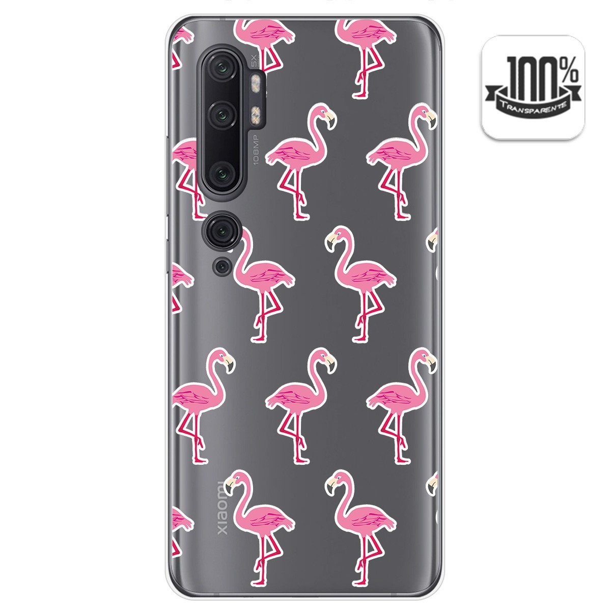 Tumundosmartphone Funda Gel Transparente para Xiaomi Mi Note 10 diseño Flamenco Dibujos