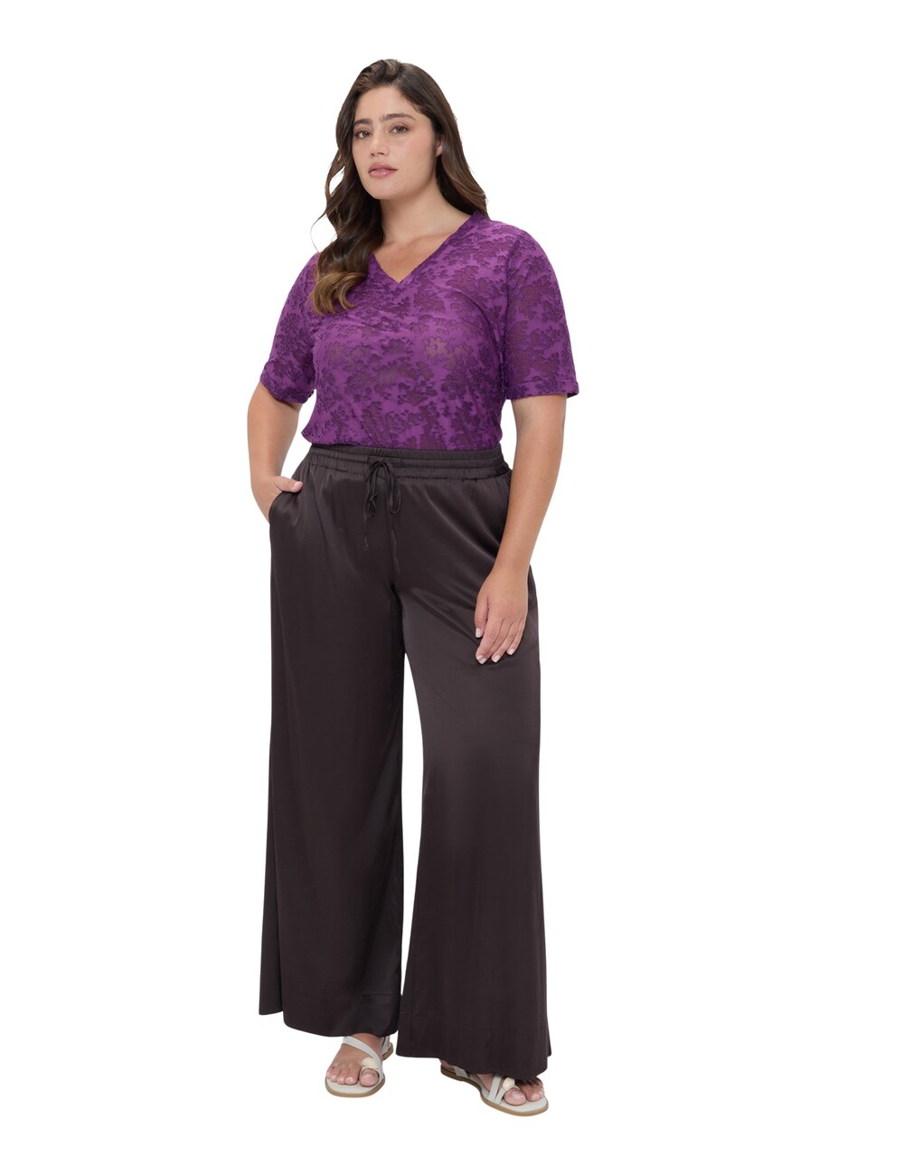 Fiorella Rubino - Pantalones Wide Leg en raso de viscosa