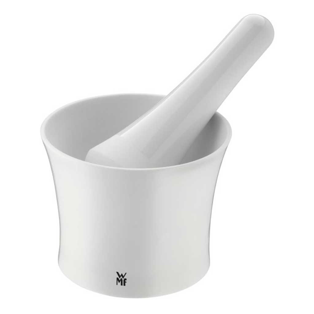Mortero Cerámico con Mazo Gourmet WMF de Porcelana Blanca, 12 cm, Ideal para Moler Especias y Preparar Salsas