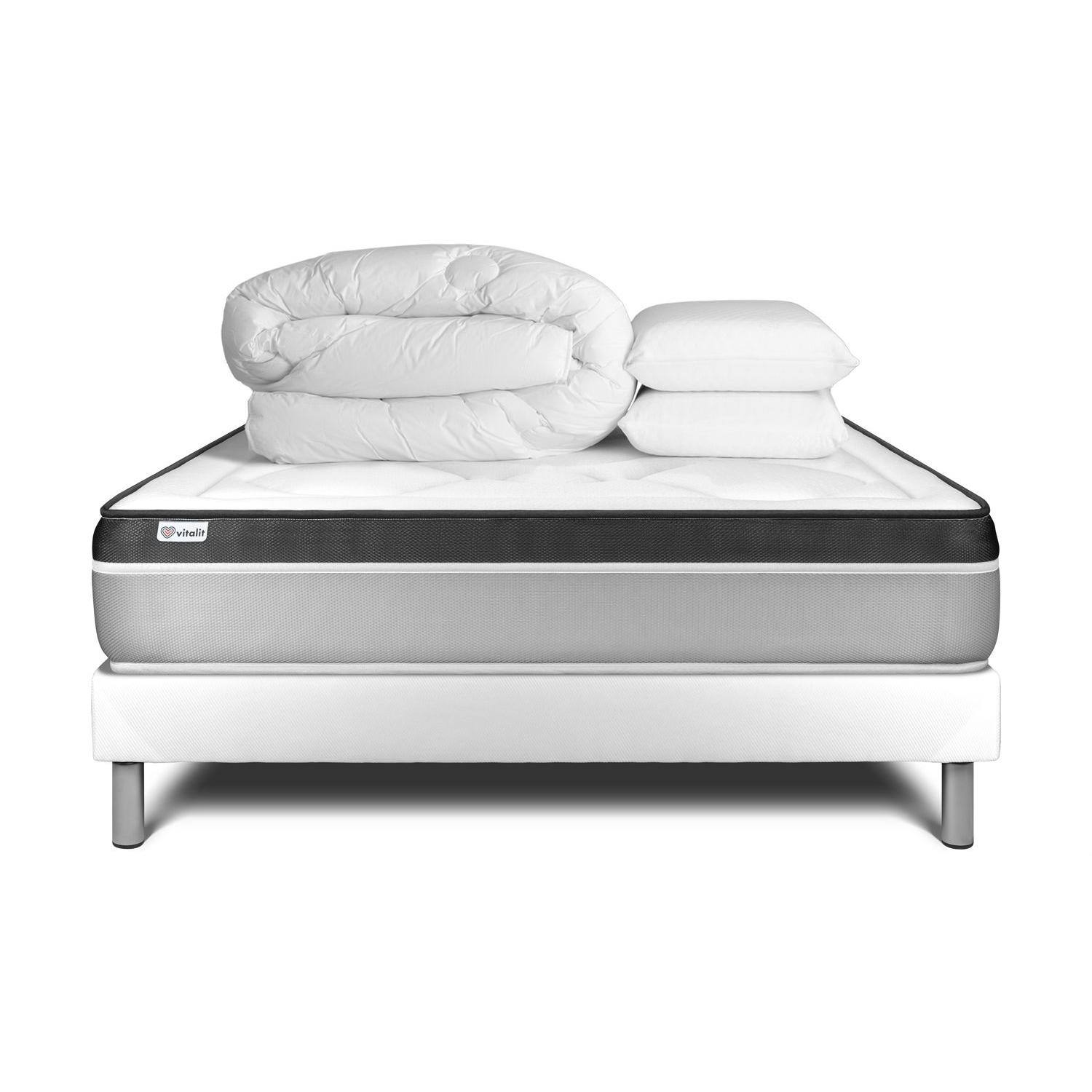 Pack cama completa - Colchón 140x200cm + Somier con láminas (en kit) + 2 almohadas + Edredón - Vital Ergo