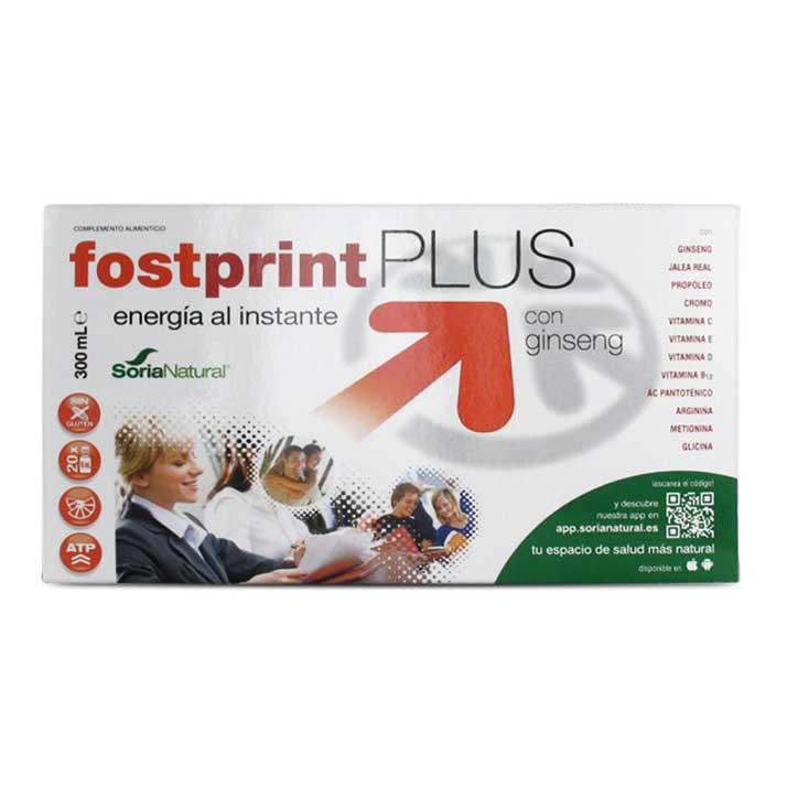 Soria Natural Fost Print Plus 20 Viales - Energía Rápida - Con Ginseng - Sin Gluten