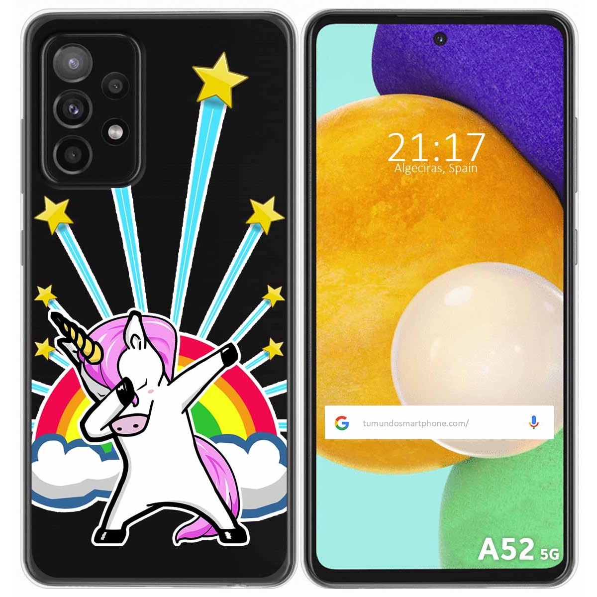 Tumundosmartphone Funda Gel Transparente para Samsung Galaxy A52 / A52 5G / A52s 5G diseño Unicornio Dibujos