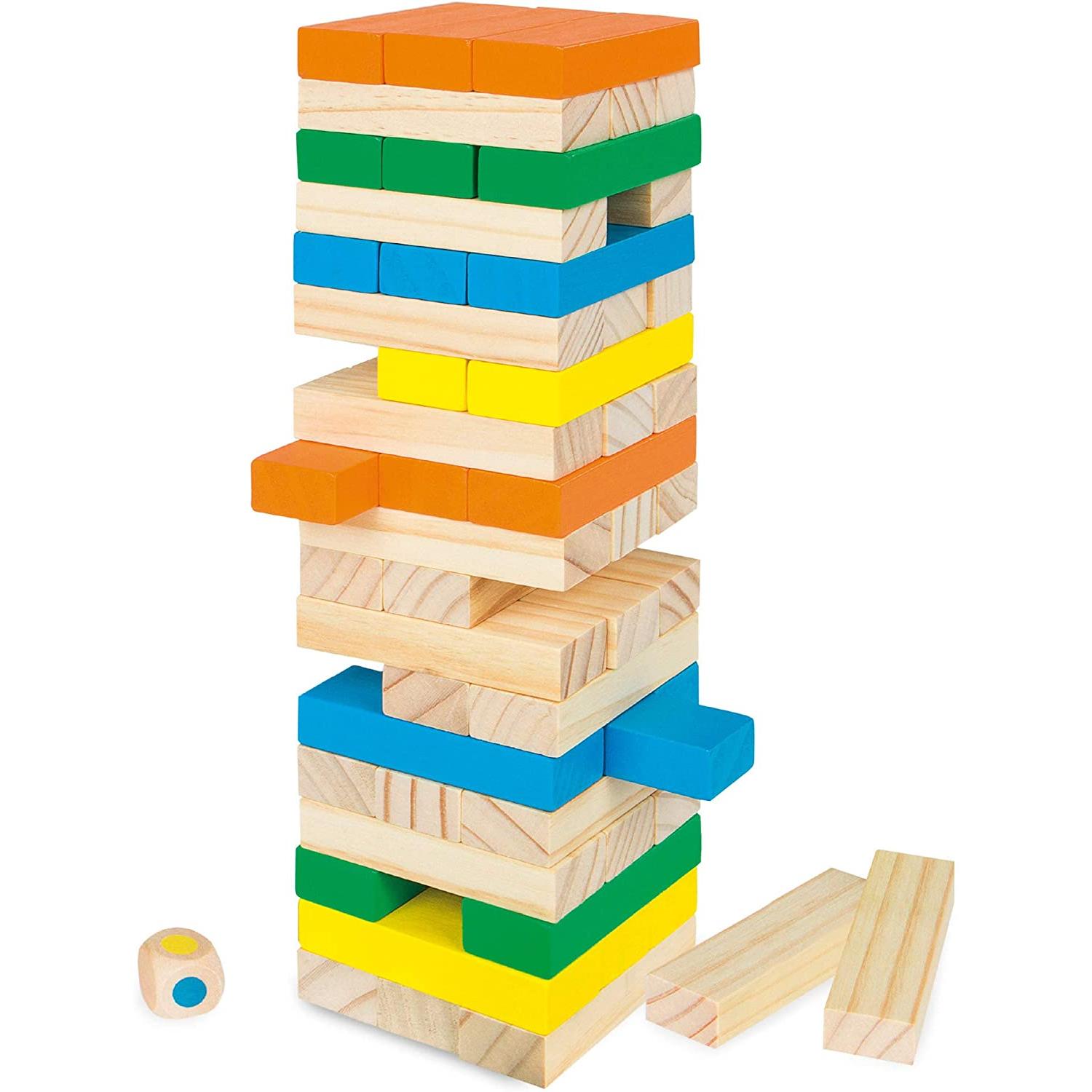 Woomax Torre Bloques de Madera Juego de Mesa 58 Piezas Desarrollo de Habilidades