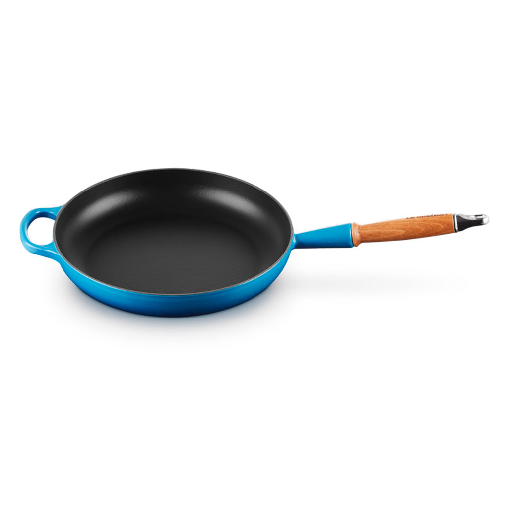 Sartén de Hierro Fundido Le Creuset con Mango de Madera, Revestimiento Vitrificado Negro, Apta para Todo Tipo de Fuegos incluida Inducción