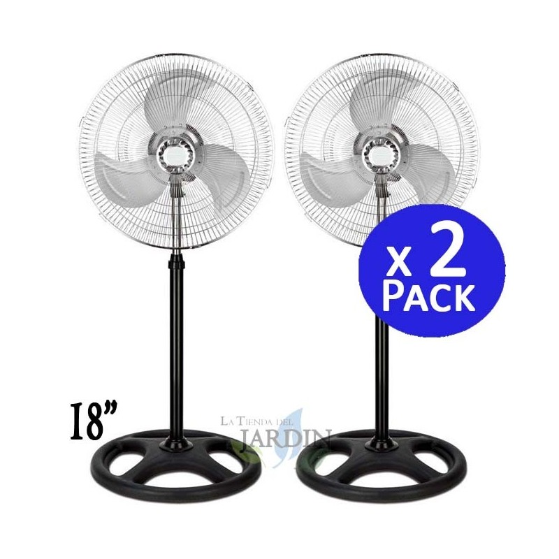 SUINGA Pack 2 Ventiladores de pie 18'' 45W 3 velocidades y altura regulable con base estable ideal para enfriar espacios grandes