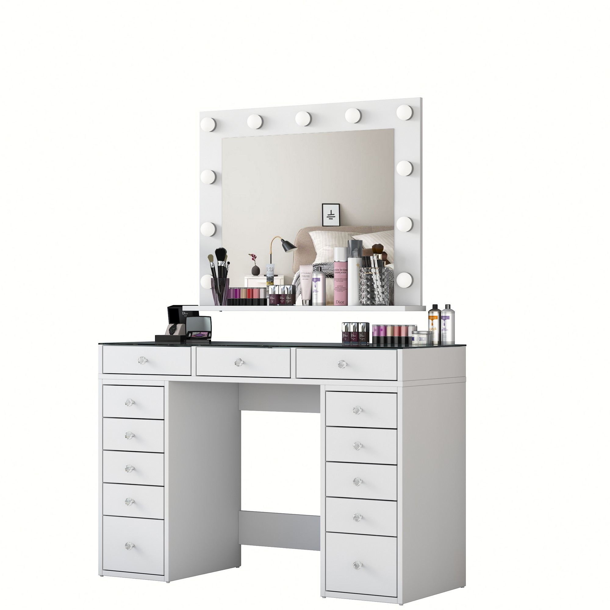 Habitat y Jardin - Tocador "Baria" con espejo de madera - 120 x 44 x 80 cm - Blanco