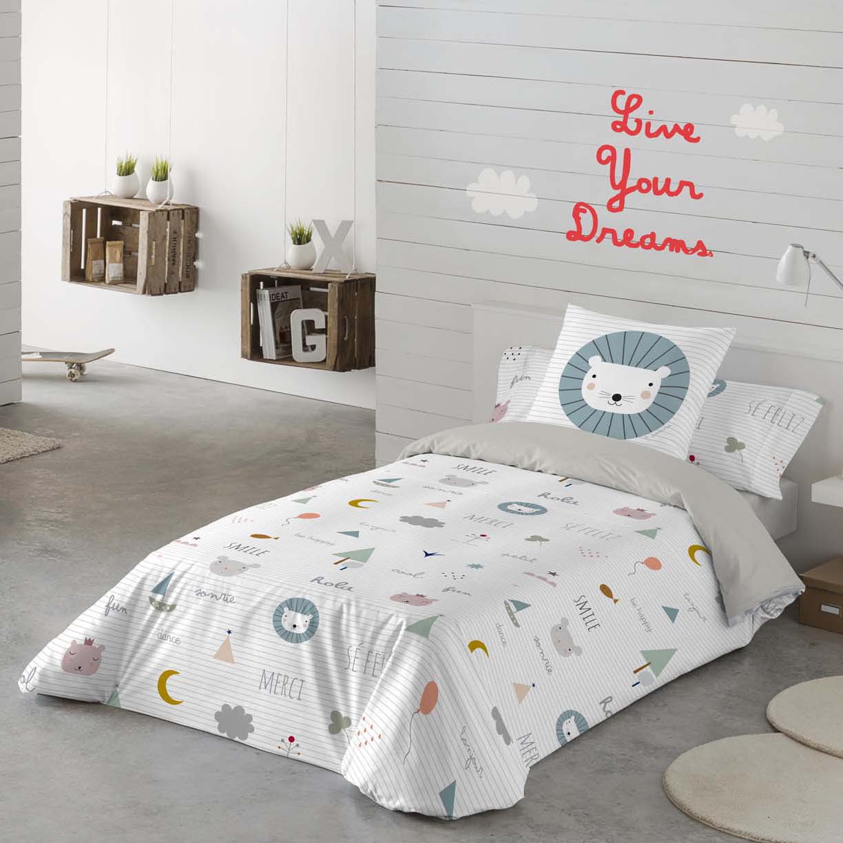 HACIENDO EL INDIO - Funda Nórdica Infantil Estampada 100% Algodón Extrasuave - Juego de 2 Piezas Funda de Edredón y 1 Funda de Almohada - Cama 90/105 cm - Sin Relleno - Fabricada en España