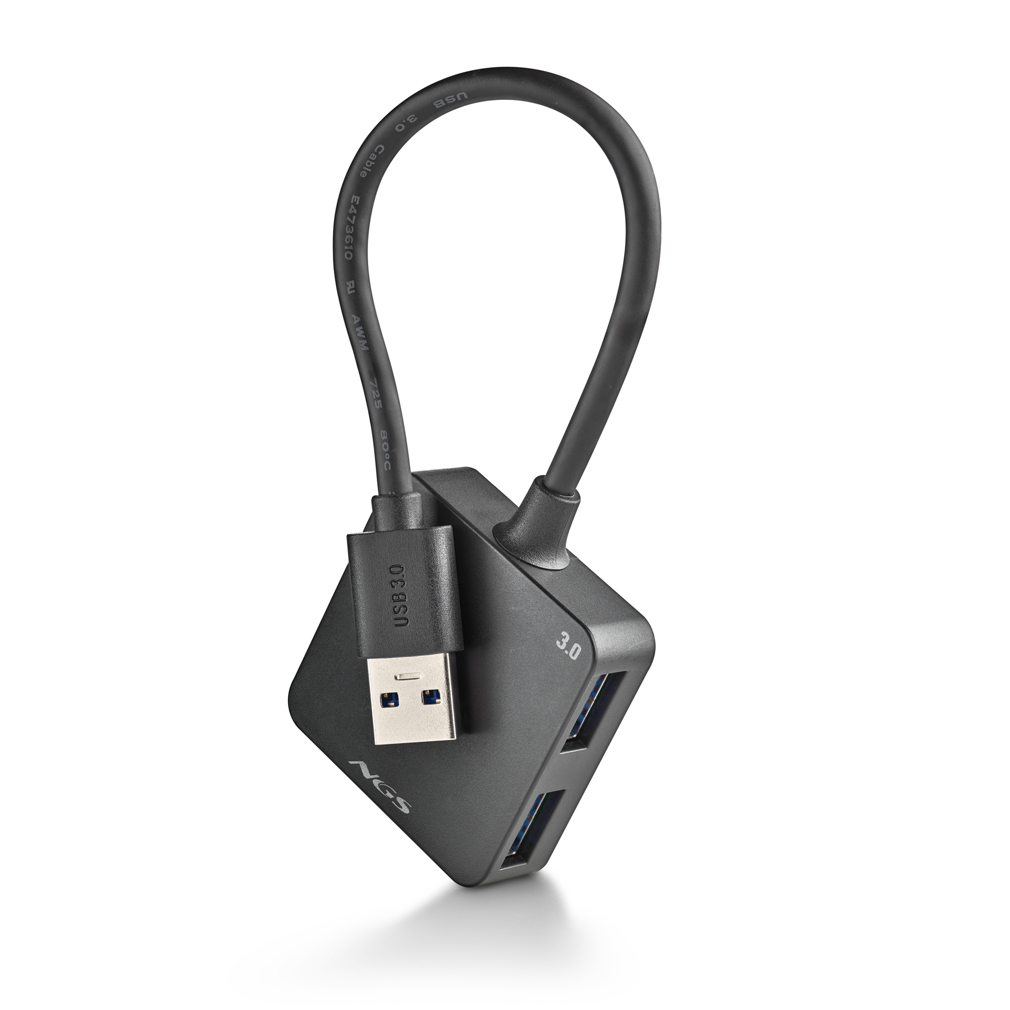NGS IHUB 3.0 TINY: Hub de 4 puertos USB, Velocidad de transferencia 5Gbps, cable: 180mm. Compacto. Negro.