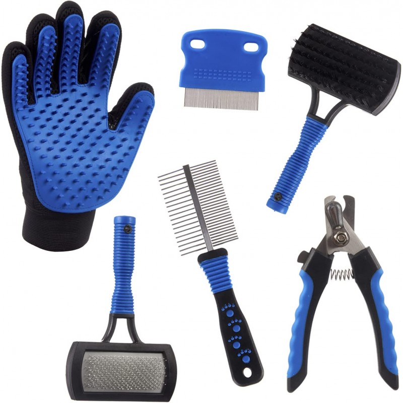 TIENDA EURASIA - Kit de 6 Piezas para Higiene de Mascotas, Manopla recoge pelos, corta uñas, Cepillos