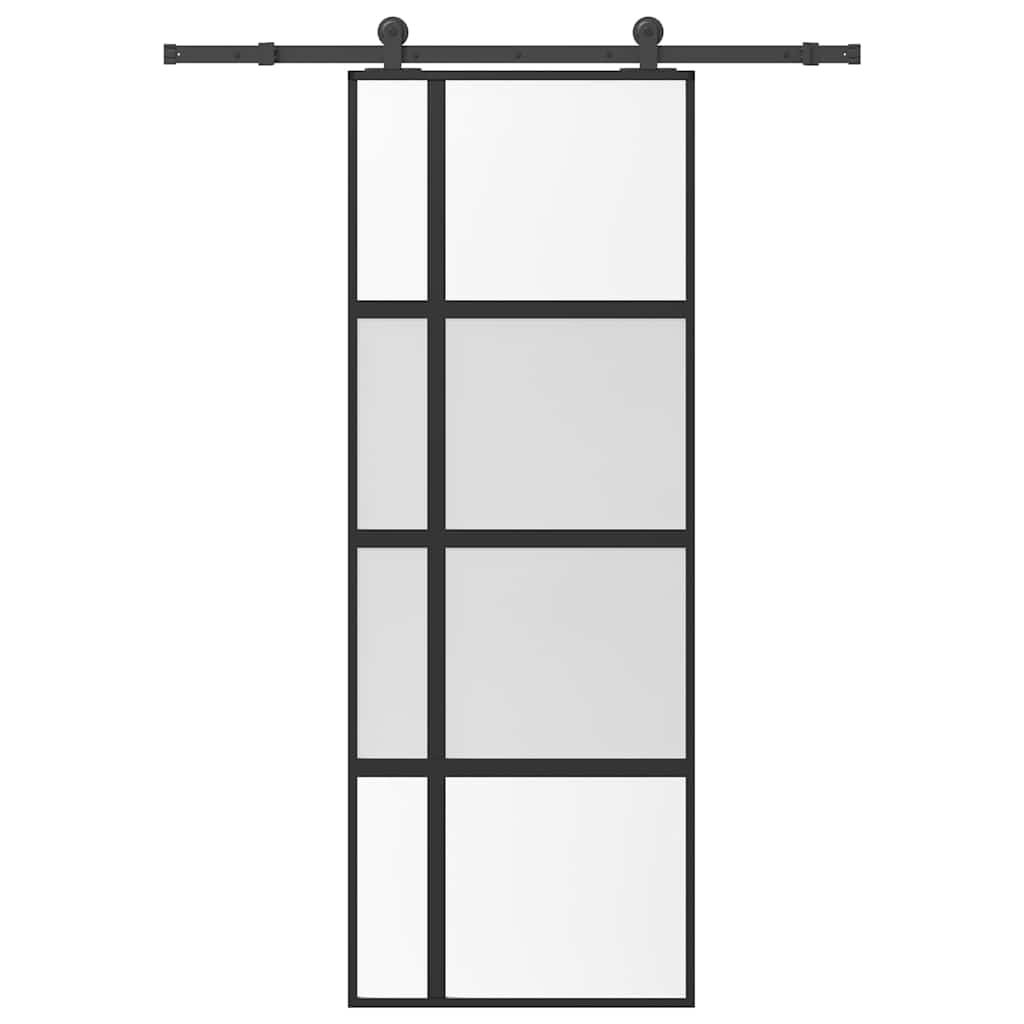 vidaXL Puerta corredera set herrajes vidrio templado aluminio 76x205cm