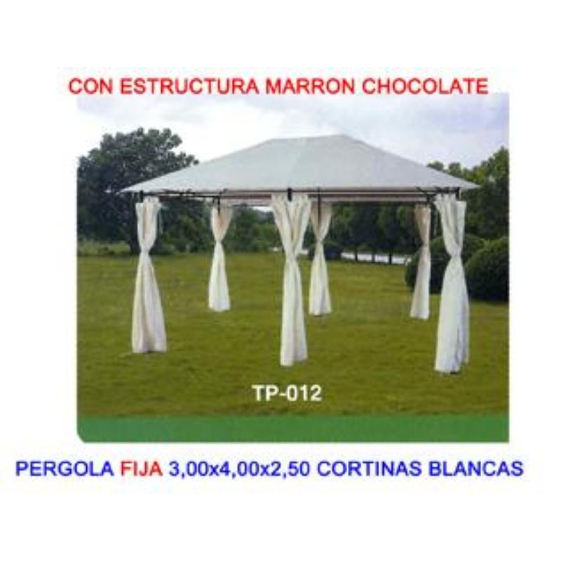 Pluvia pergola metal fija 3,0x4,0x2,5 mts+cortina lat.marr tp012