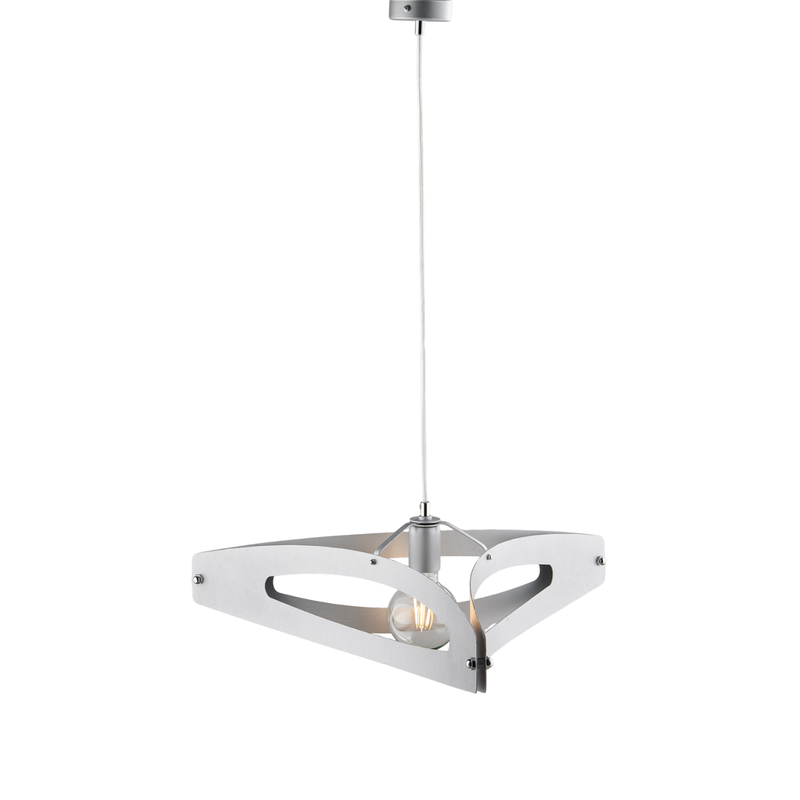 Suspensión Onyx con difusor cortado a láser en hierro blanco y acabados en cromo pulido con dec. Cable eléctrico regulable y plata antigua, 1 luz. - Belight