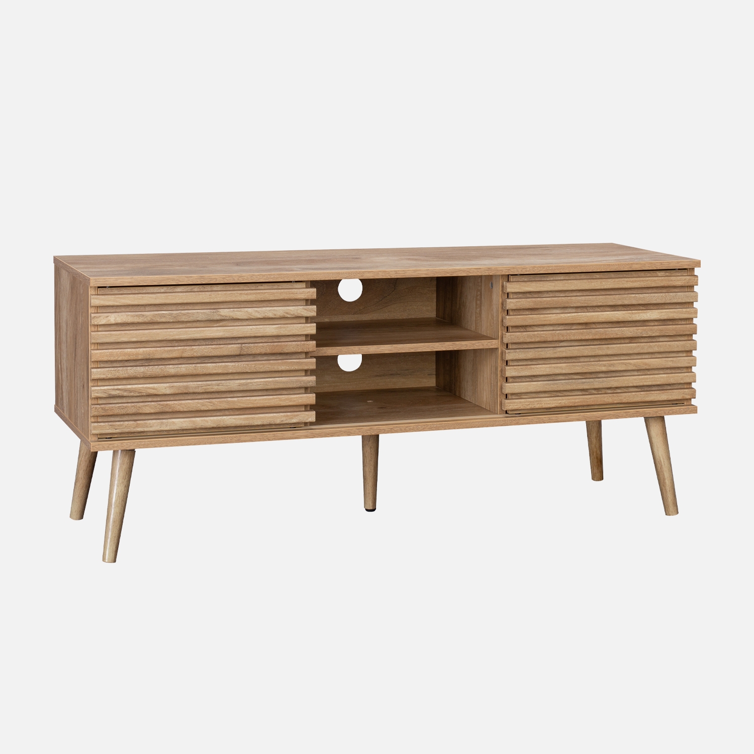 sweeek - Mueble TV escandinavo 2 puertas con decoración madera acanalada, 120cm , Madere , 120x39x51