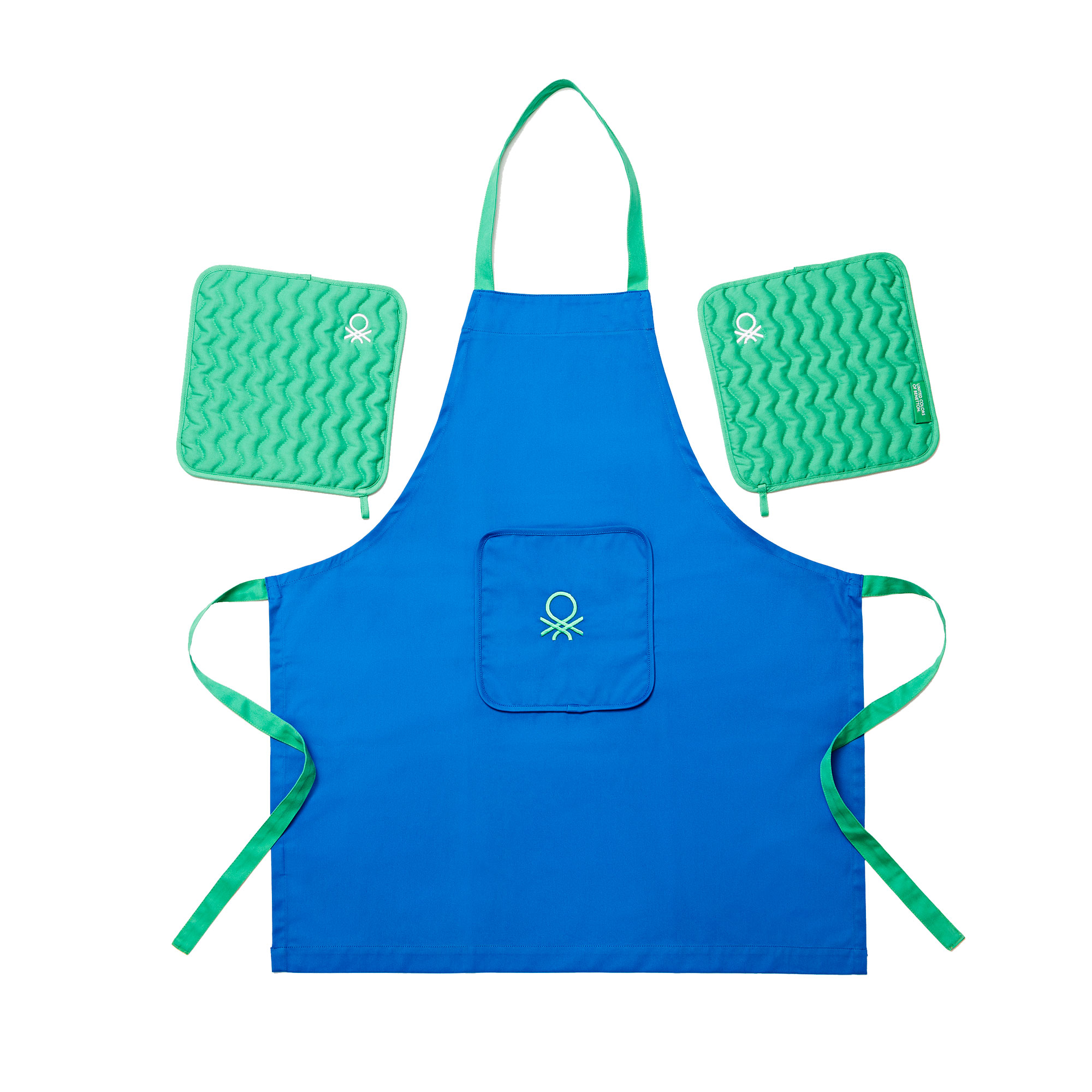 Set de Cocina 3pc Benetton Rainbow, Delantal y Agarradores de Algodón Absorbente y Secado Rápido