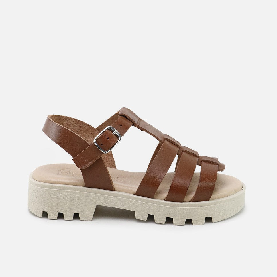 Sandalias 3 Tiras Avellana Plataforma Gel Papanatas | Eli 1957