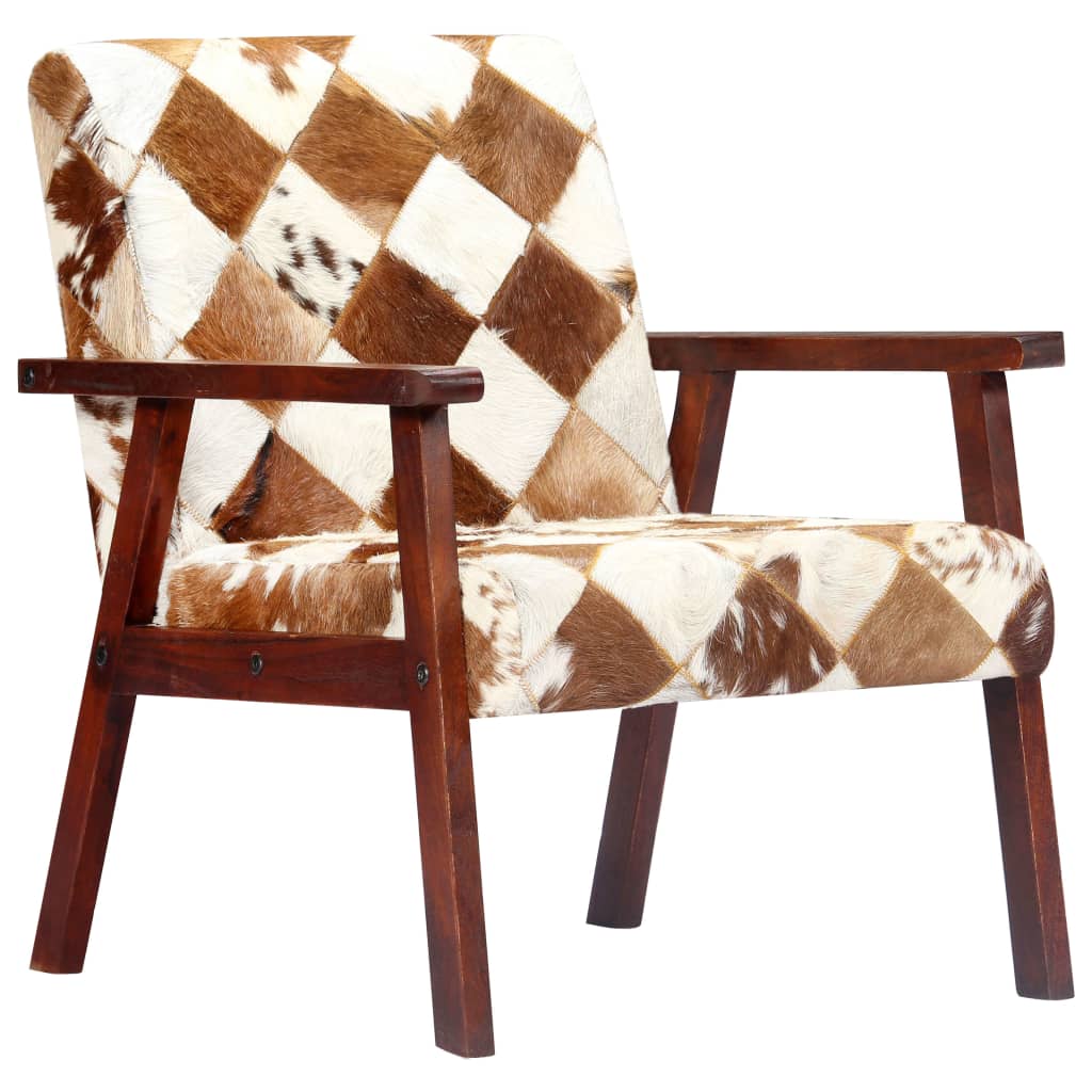 Sillón de Cuero Auténtico Capi Blanco y Marrón
