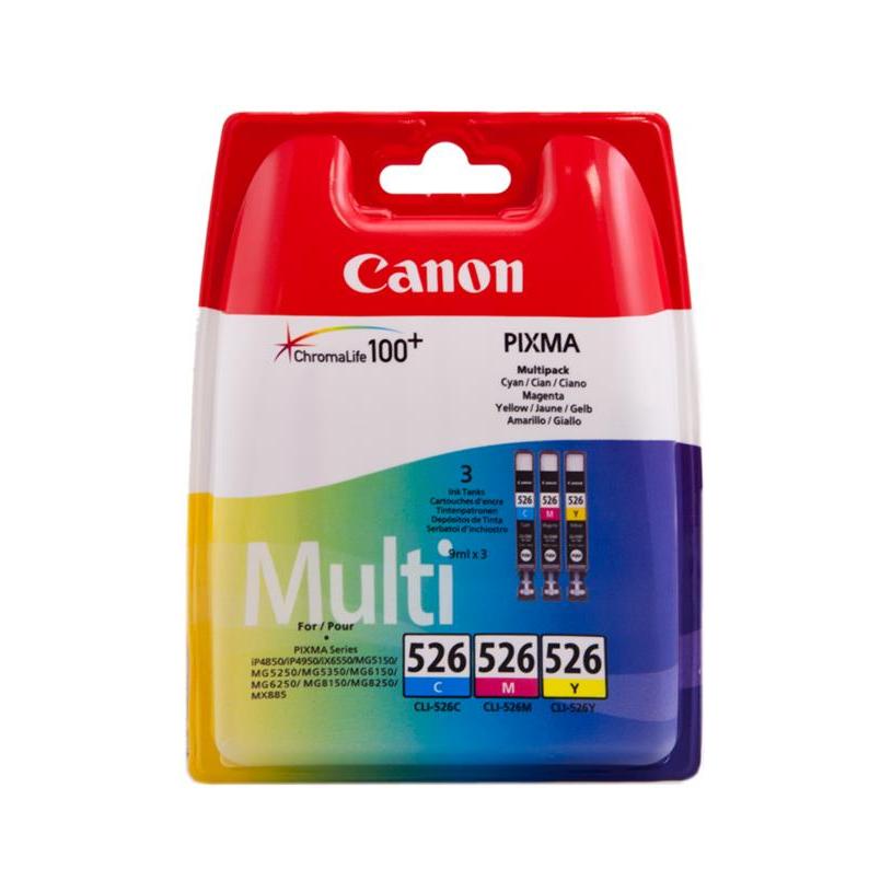 Canon cli526 pack de 3 cartuchos de tinta originales - cian, magenta, amarillo - 4541b009