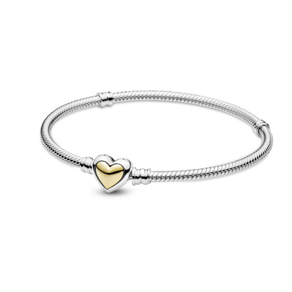 Pandora bracelet snake chain heart golden dome