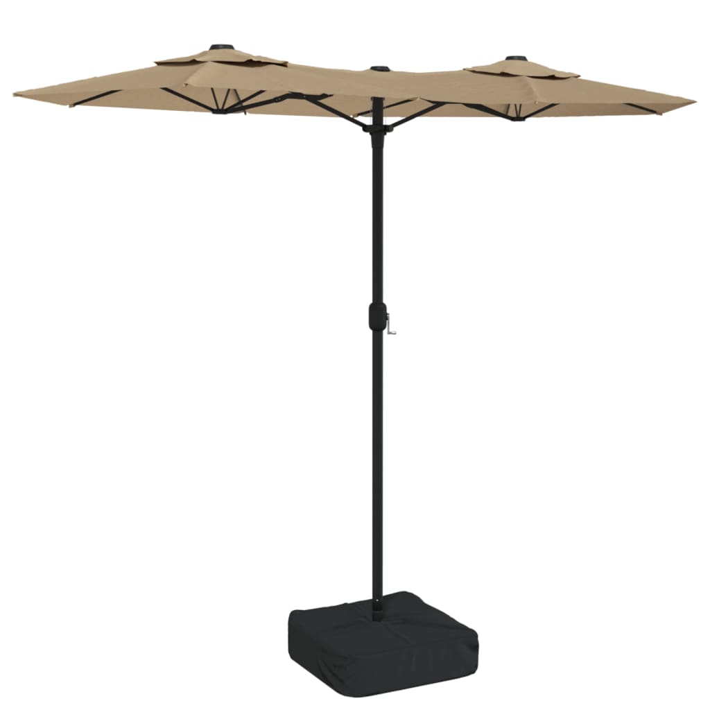 vidaXL Sombrilla doble de jardín con luces LED gris taupe 316x145 cm