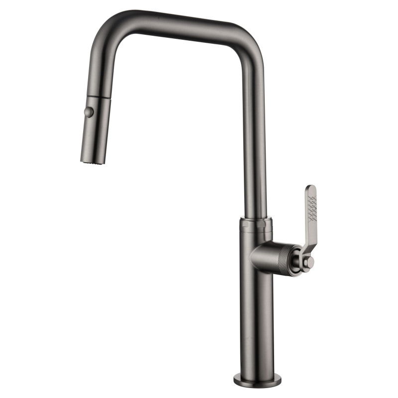 Imex Niza GCE027/BGM grifo de cocina monomando extraíble con difusor doble jet acabado black gun metal