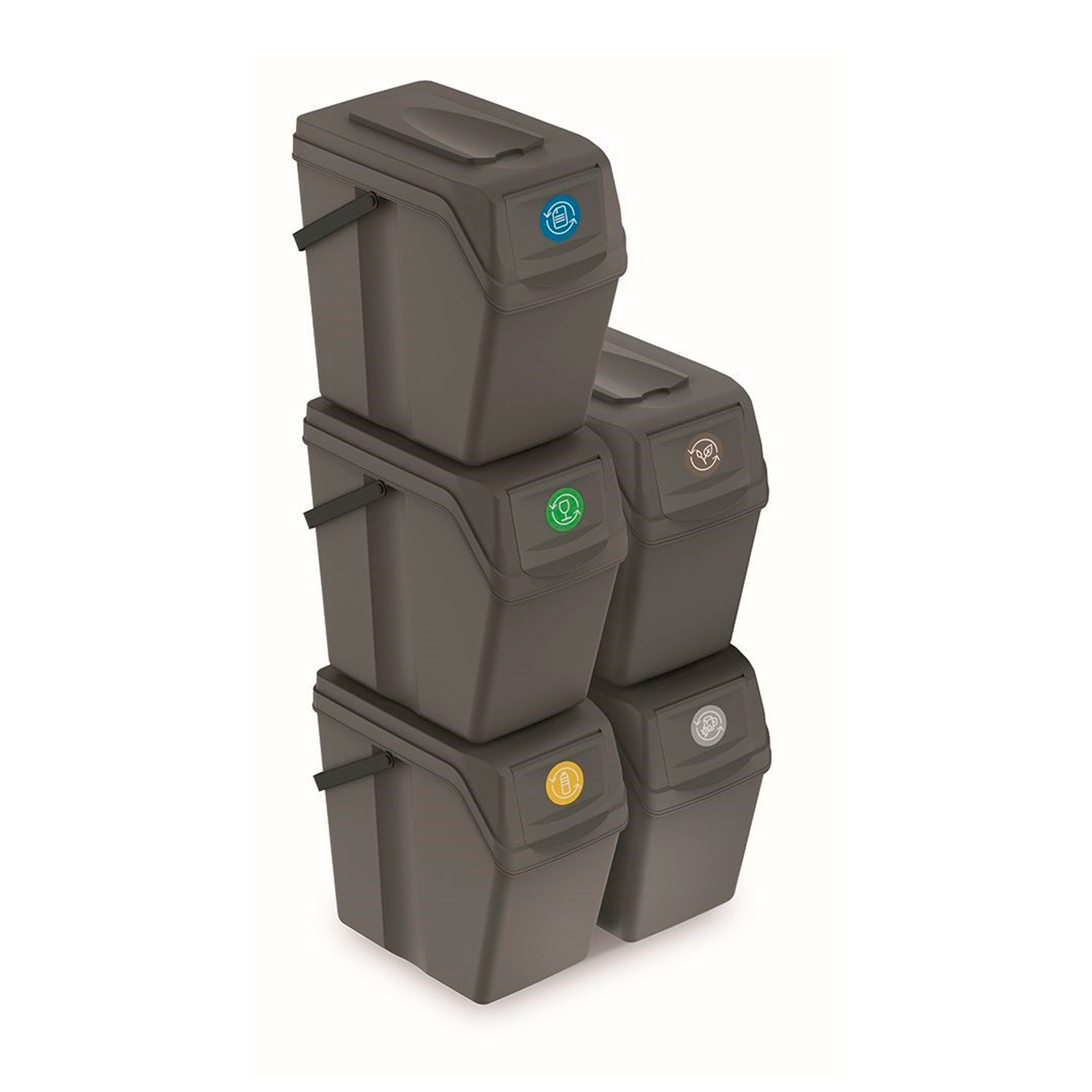 Prosperplast - Juego de 5 cubos de reciclaje 125L PROSPERPLAST Sortibox de plastico en color gris