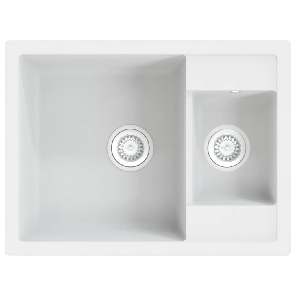 vidaXL Fregadero de Cocina Doble Seno con Rebosadero Granito Decoración Color Blanco,  Gris,  Negro y mas