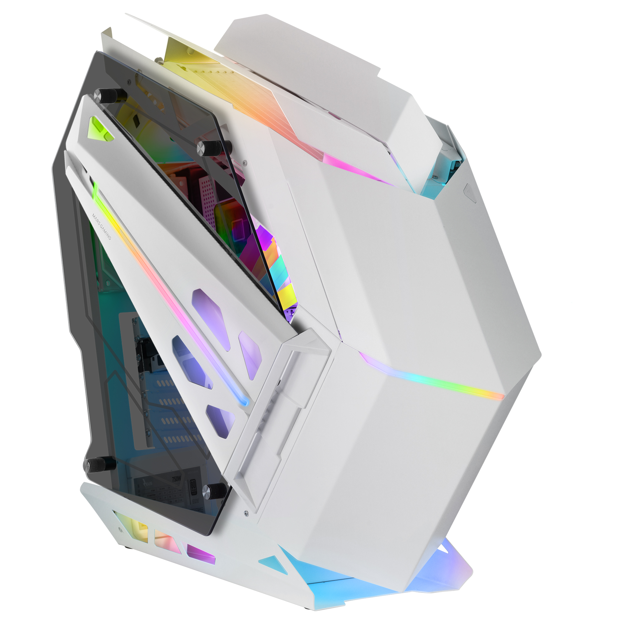 Mars Gaming MC-TITAN, Caja Gaming RGB XXL ATX, Doble Tira LED e Iluminación Frontal ARGB, Hub Iluminación + Mando a Distancia, Compatible con Placas Base ARGB, Soporte Refrigeración Líquida, Caja Gaming Negro o Blanco