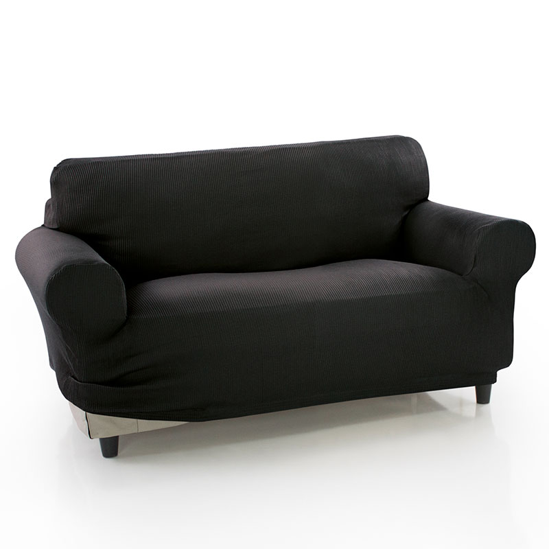 MAXIFUNDAS FUNDAS DE SOFA & CHAISE LONGUE - Funda de Sofá Elástica Strada 2 Plazas, Negro con Montaje Fácil y Composición de Calidad