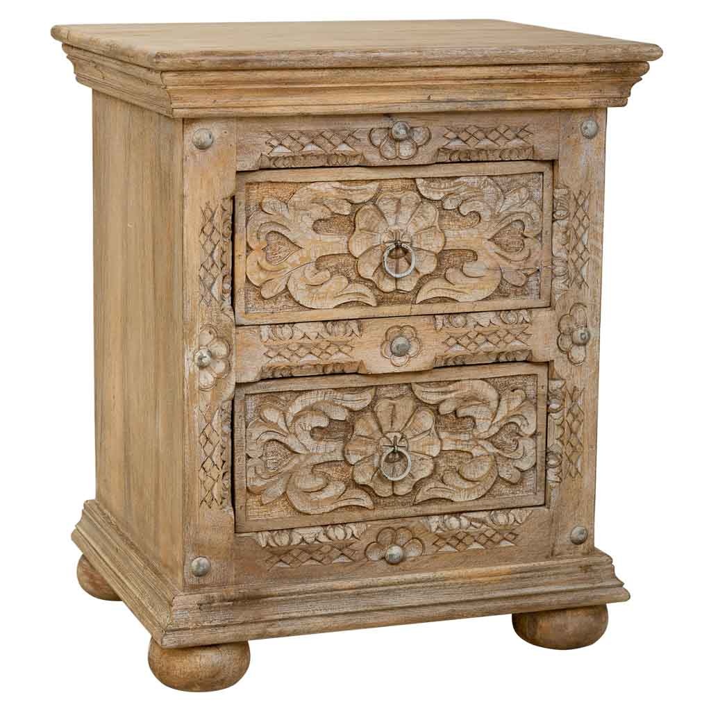 Wonderlust Deco - Mesita de noche de madera artesanal marron 50x40x60 Marrón 50x40x60h cm