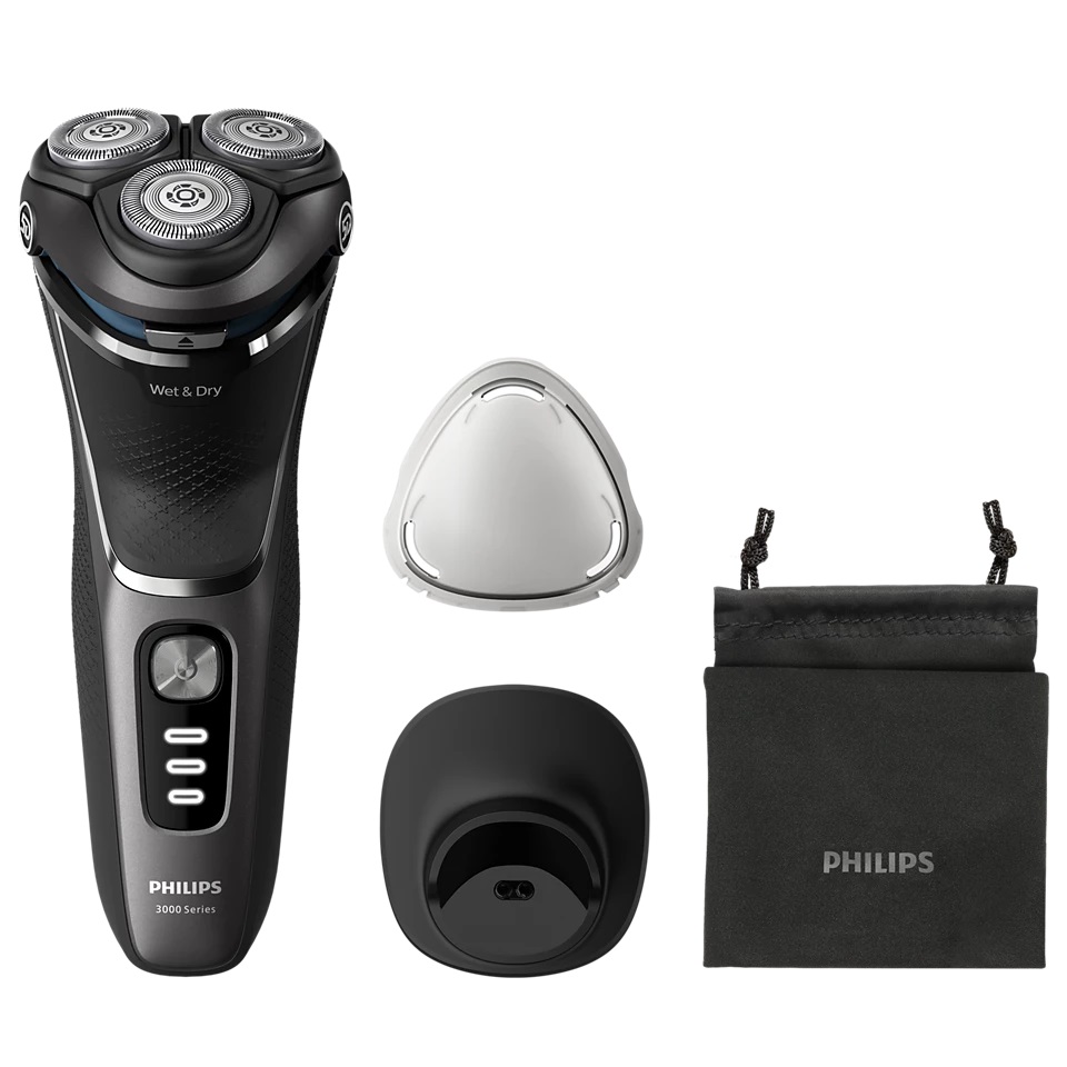 PHILIPS S3343/13 Afeitadora eléctrica en seco y en húmedo Shaver 3000 Series, con cuchillas cuchillas PowerCut, Color Negro