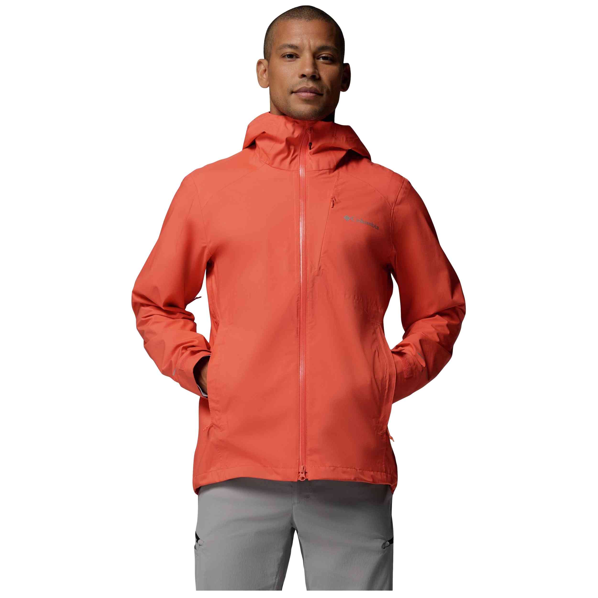 Chaqueta Columbia modelo Chaqueta con capucha Columbia Trailborne 2.5L Shell naranja vivo para hombre y mujer en color Naranja