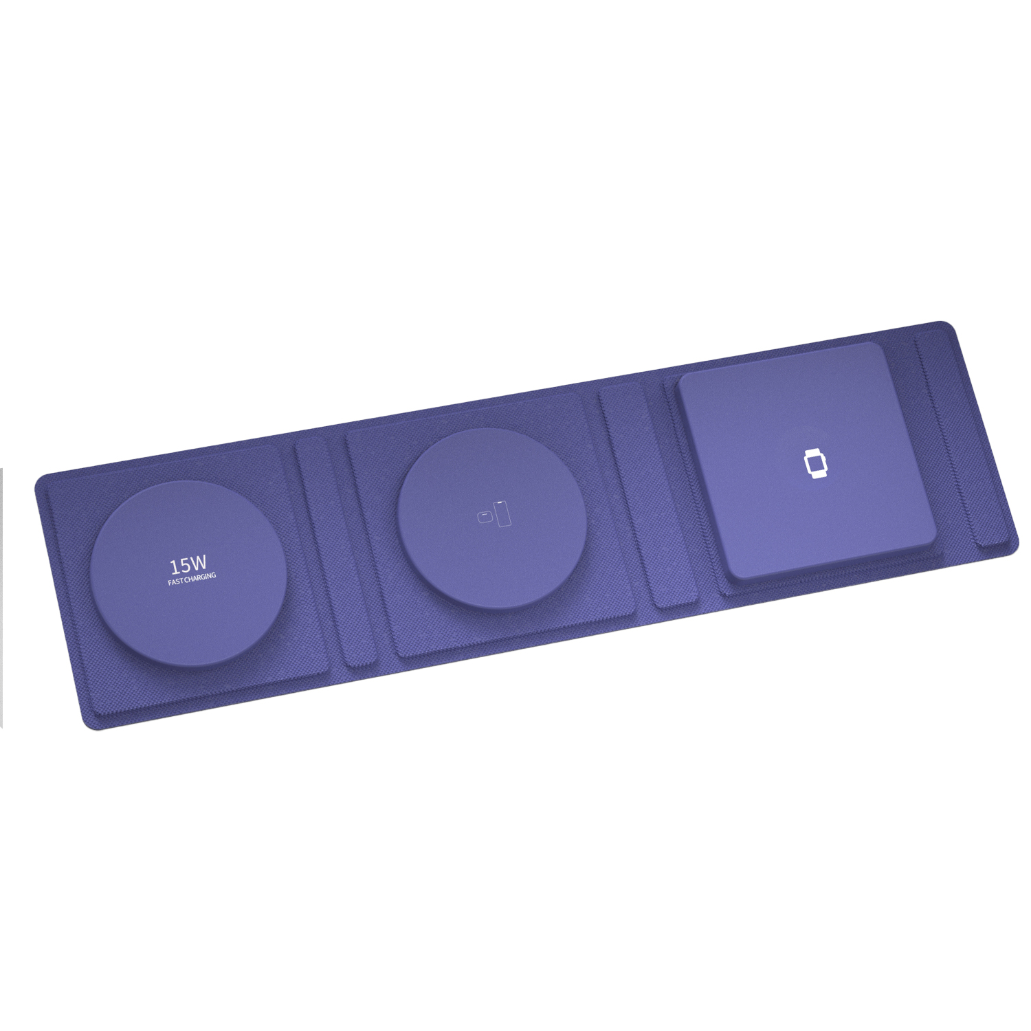 DAM. Base de carga plegable portátil, de cuero. Magsafe 15W + Qi 5W + SmartWatch 3W. 31,8x8,3x0,9cm