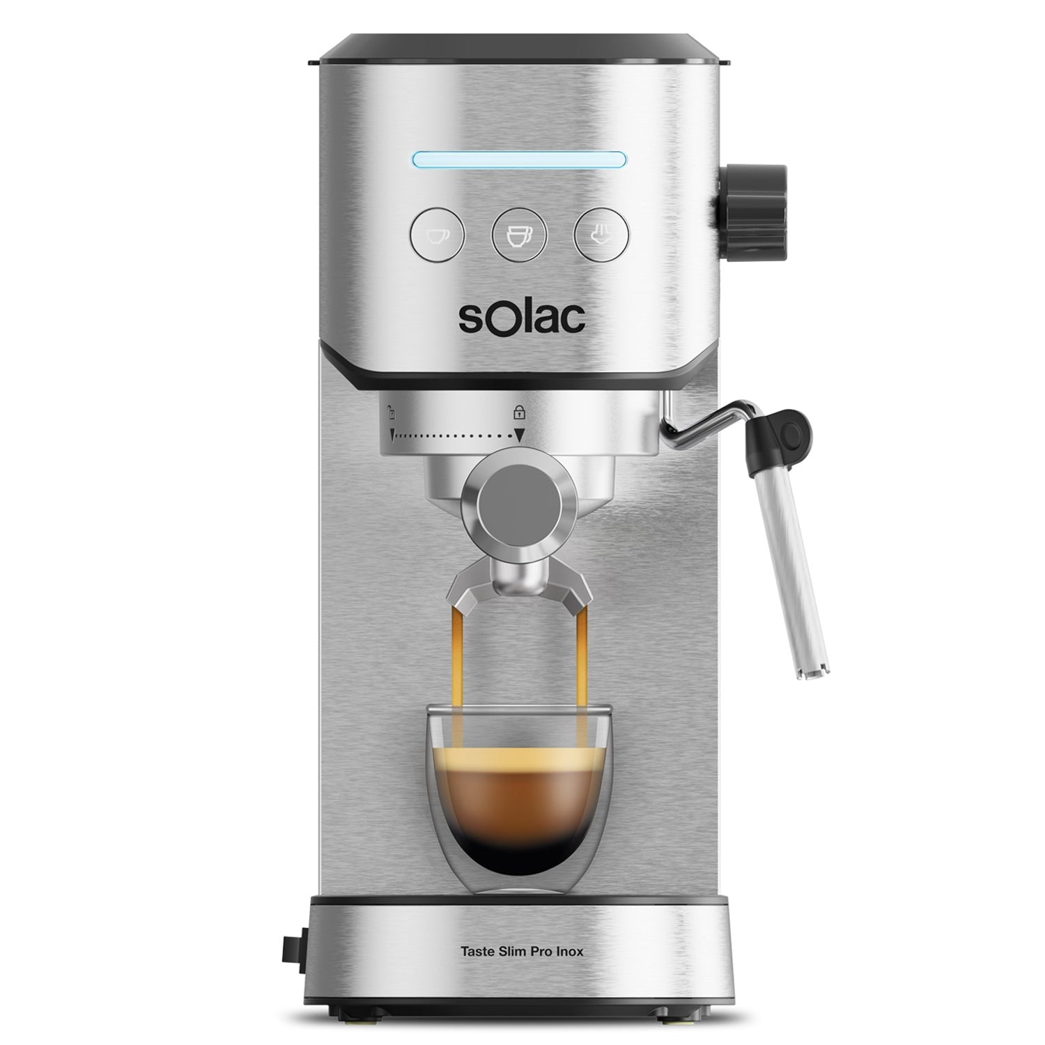 Solac - Cafetera Espresso Taste Slim Pro Inox_ Café Cremoso_ Aroma Mejorado_ Hasta 2 Tazas_ Agua Caliente y Vapor