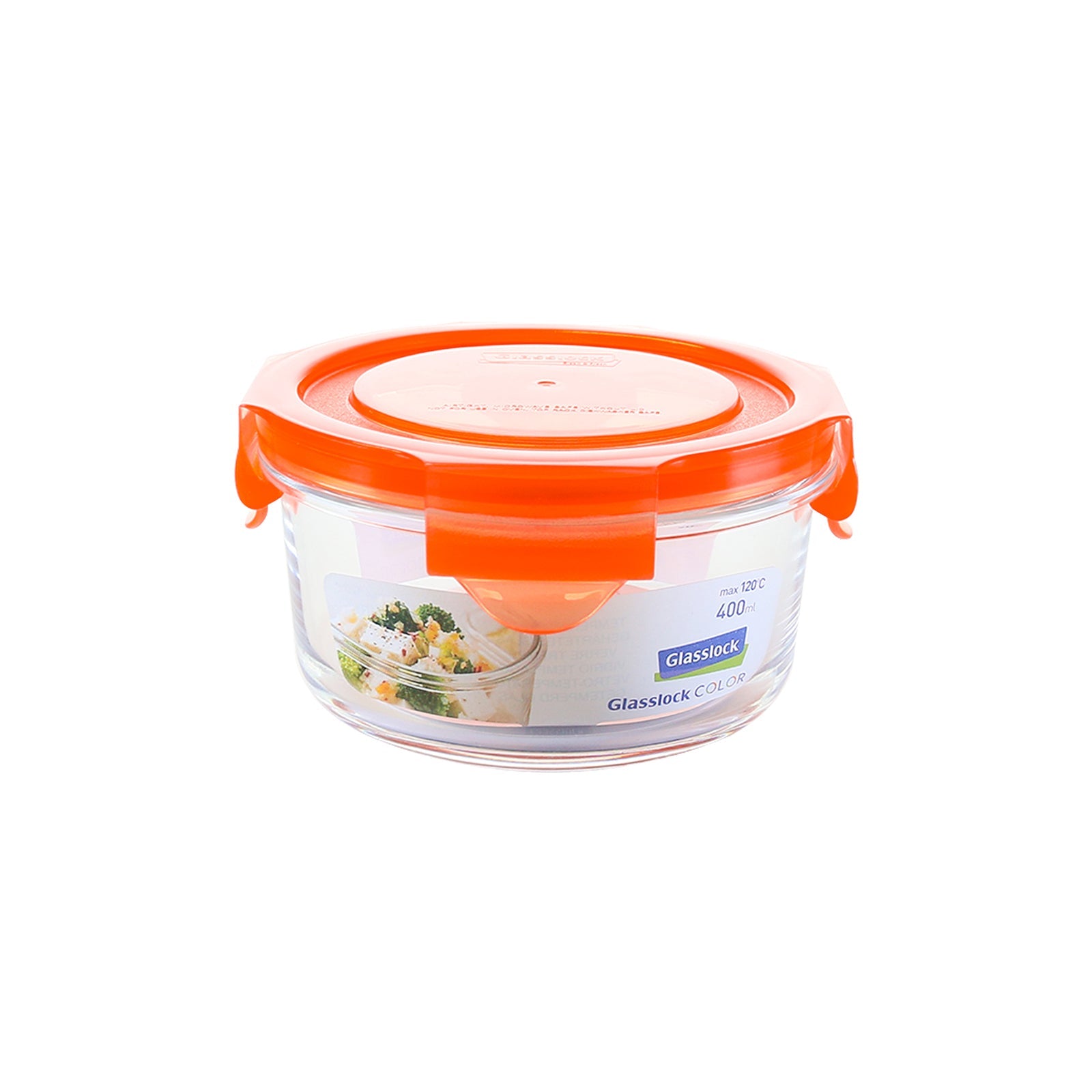 Glasslock Classic - Recipiente Hermético Redondo de 0.4L en Vidrio Templado. Naranja
