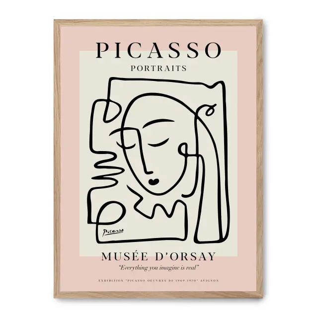 Cuadro picasso portraits ii 30x40cm, Póster impreso en papel de primera calidad de 180gr, montado sobre marco de madera MDF acabado roble., Arte - Pintores famosos - Picasso