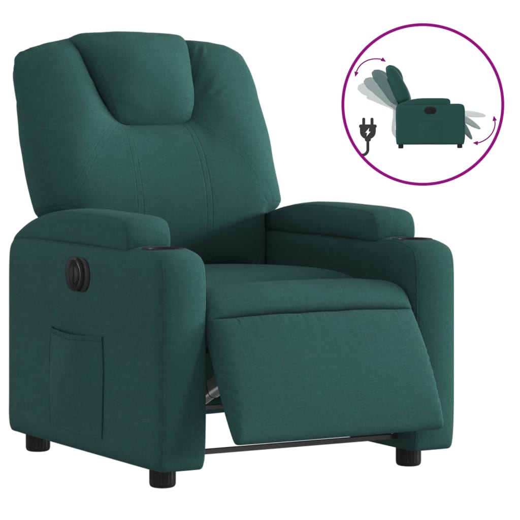 vidaXL Sillón reclinable eléctrico tela verde oscuro