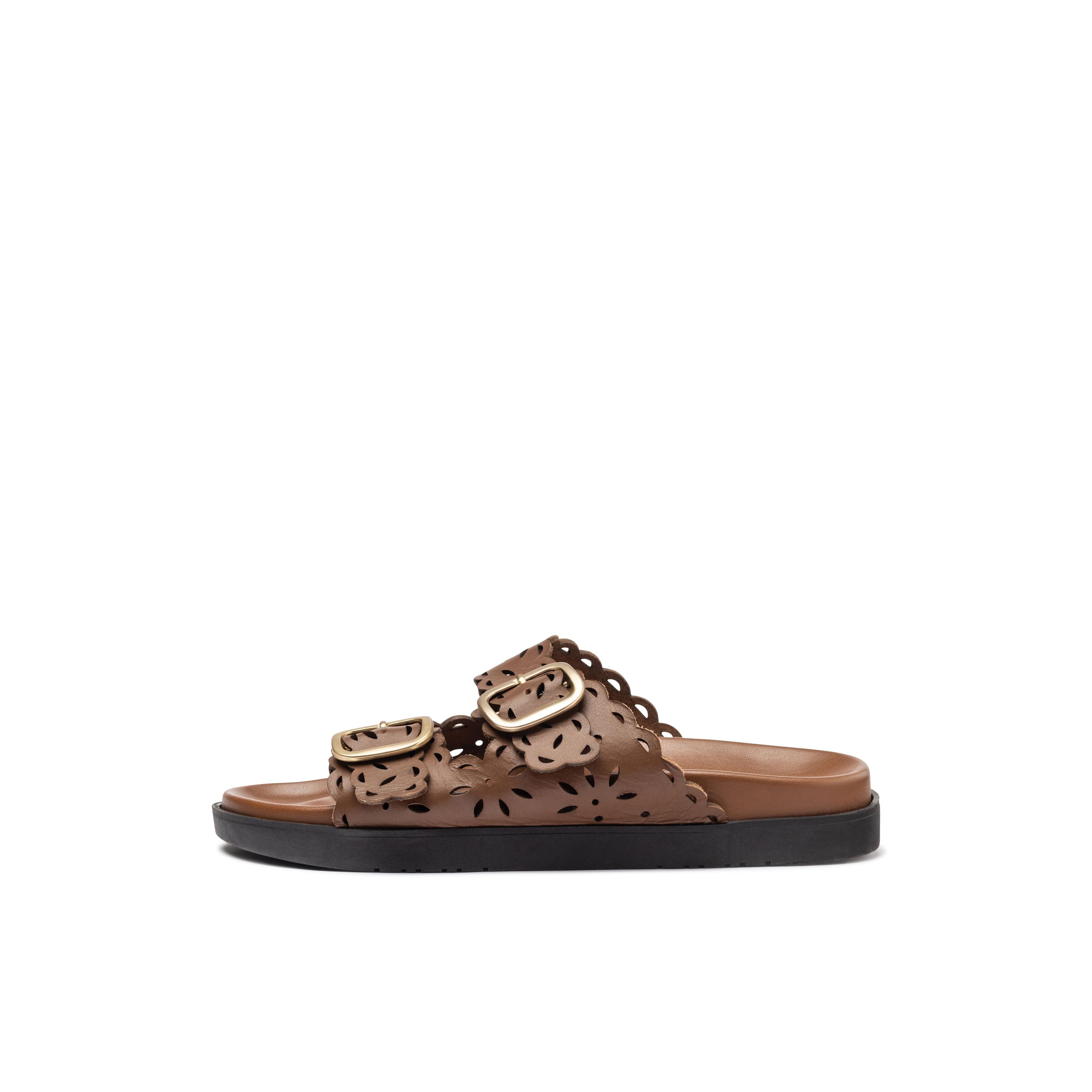 YOKONO sandalia plana MORENA-306 MARRON | Zapatos mujer Primavera-Verano | Piel vacuna  Napa | 2 CM