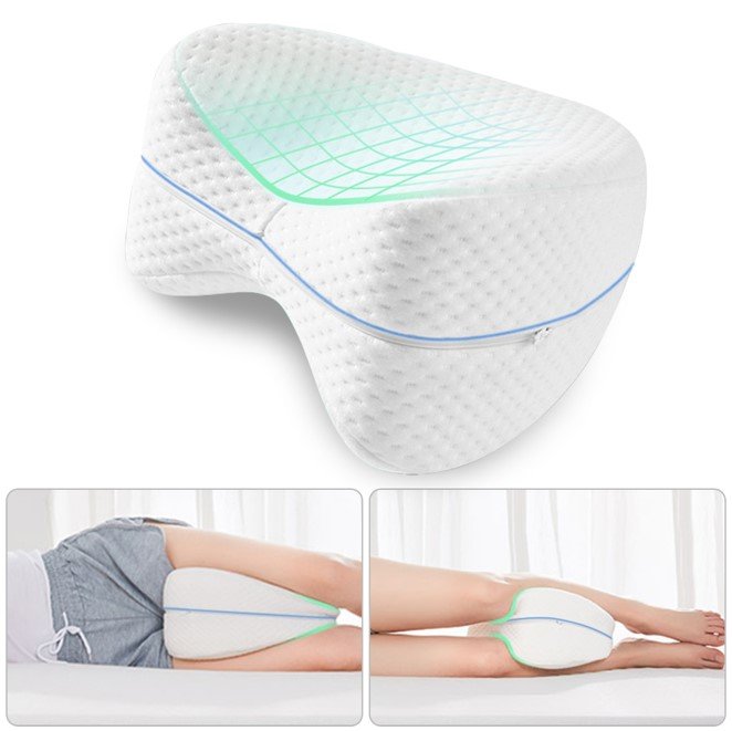Almohada para piernas ideal para el estrés, columna, cuerpo, de poliéster  viscoelástica, Tamaño 13,5 x 23 x 26 cm, Color Blanco