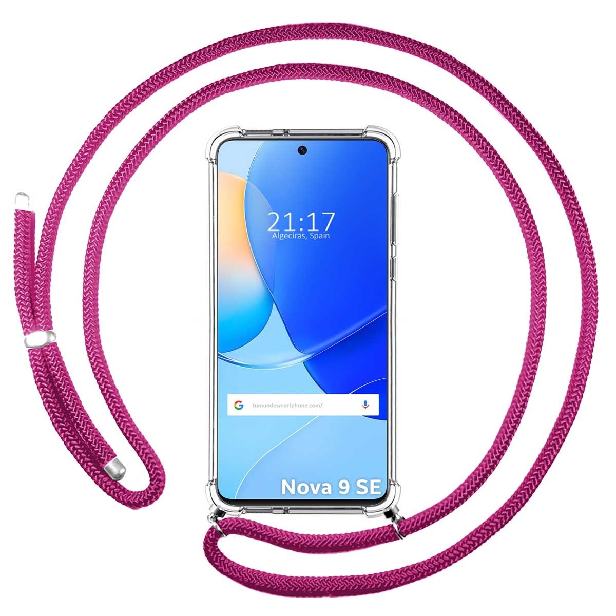 Funda Colgante Transparente para Huawei Nova 9 SE con Cordon Rosa Fucsia