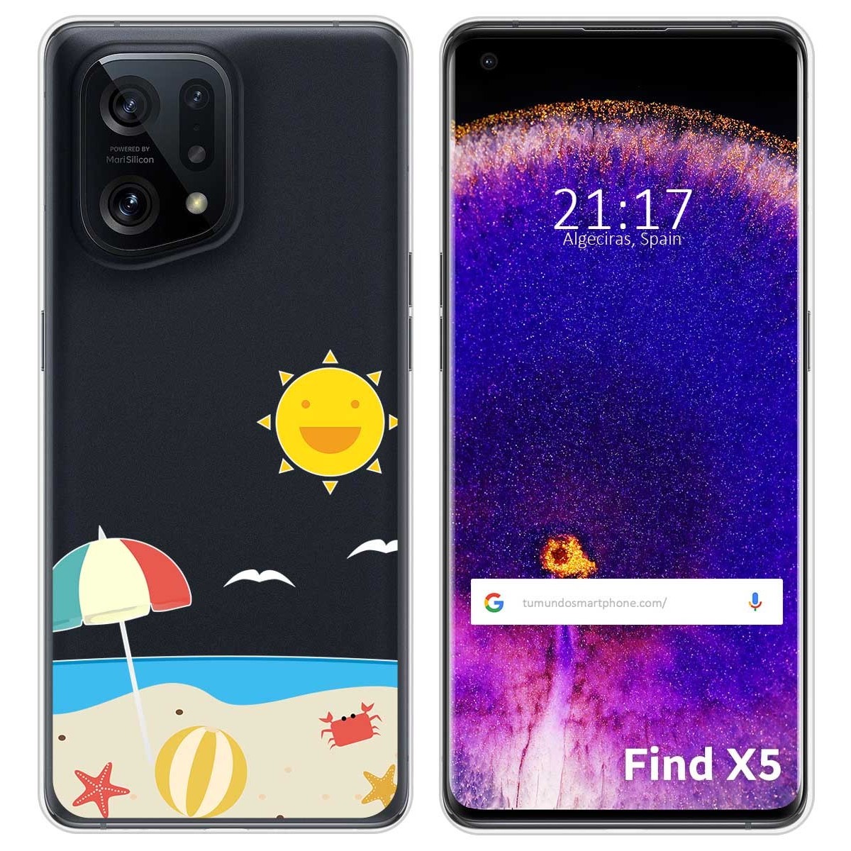 Funda Silicona Transparente para Oppo Find X5 5G diseño Playa Dibujos