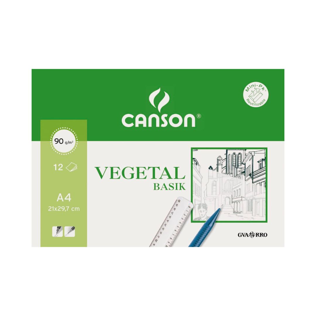 MINI-PACK CANSON PAPEL VEGETAL 12 HOJAS 95 GR/m2