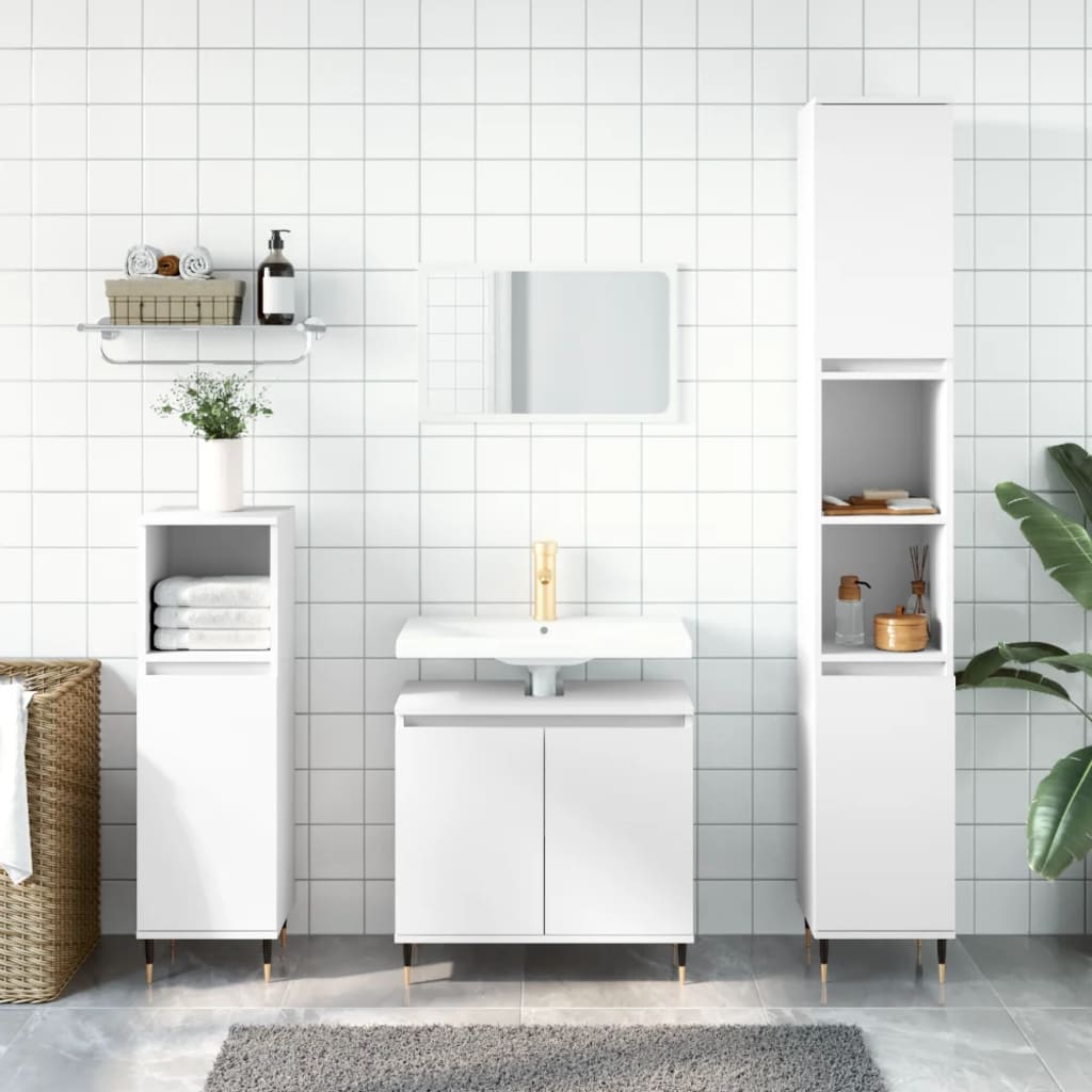 vidaXL Set de muebles de baño 3 pzas madera contrachapada roble marrón en color Marrón roble/Blanco/Negro y más | almacenamiento funcional diseño moderno para baño dormitorio sala
