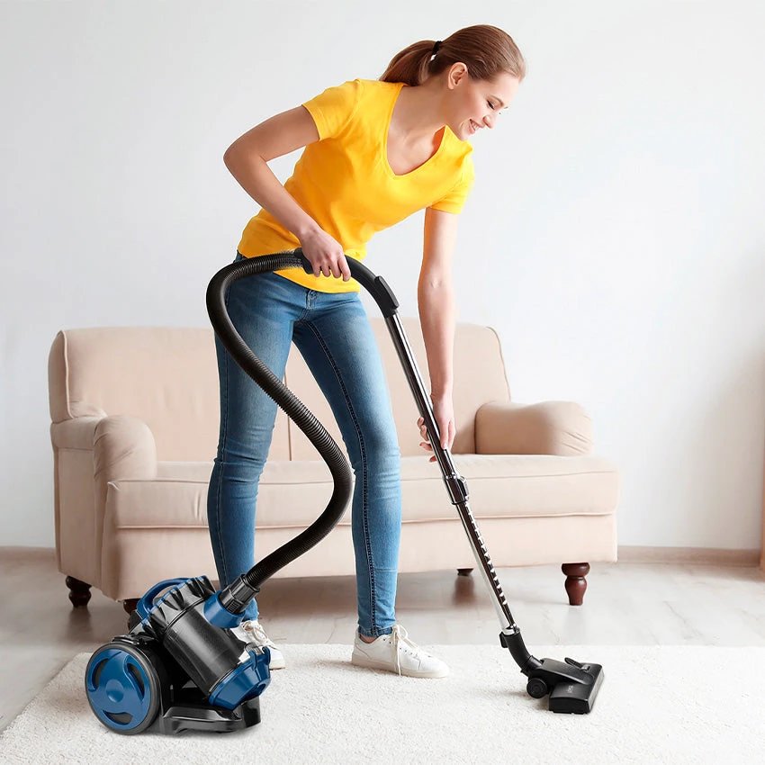 UFESA - Aspiradora sin bolsa ZERI multiciclónica de 800 W y succión de 18 kPa para limpieza profunda en alfombras y suelos duros, con filtro HEPA, depósito de 2 L y control de velocidad, color azul