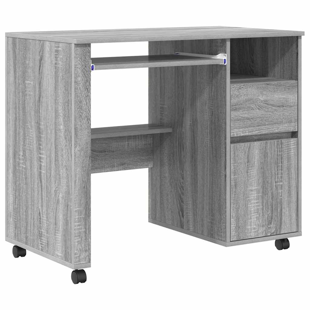vidaXL Escritorio con Ruedas con cajón Gris Sonoma 91 x 50 x 77 cm
