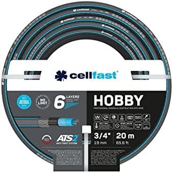 Cellfast HOBBY Garden Hose, 20m long, 6-layer braided, UV resistant, flexible, high pressure (32 bars), temperature range -20/60°C, ideal for irrigation and watering plants.