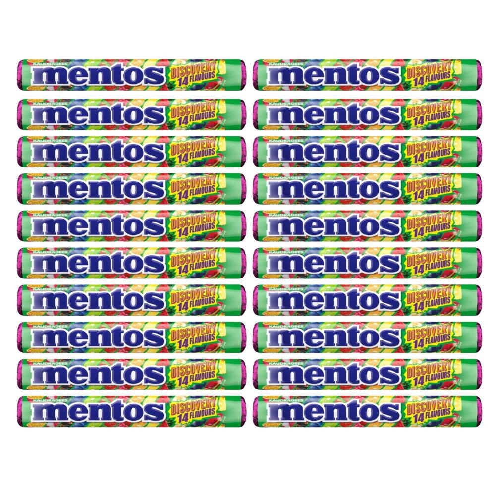 MENTOS Caramelos en Menta, Fresa, Futas, Rainbow y Discovery. Packs de 20 mentos