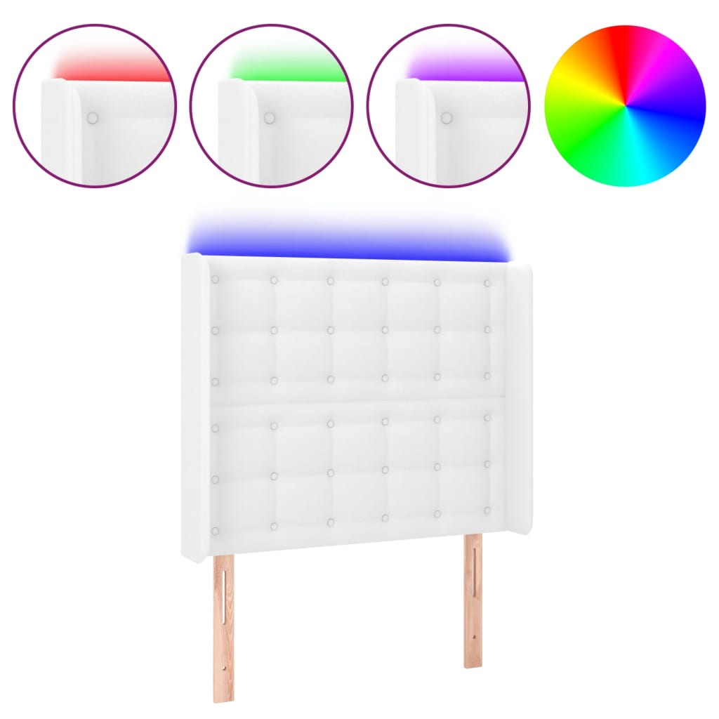 vidaXL Cabecero con LED cuero sintético blanco 83x16x118/128 cm