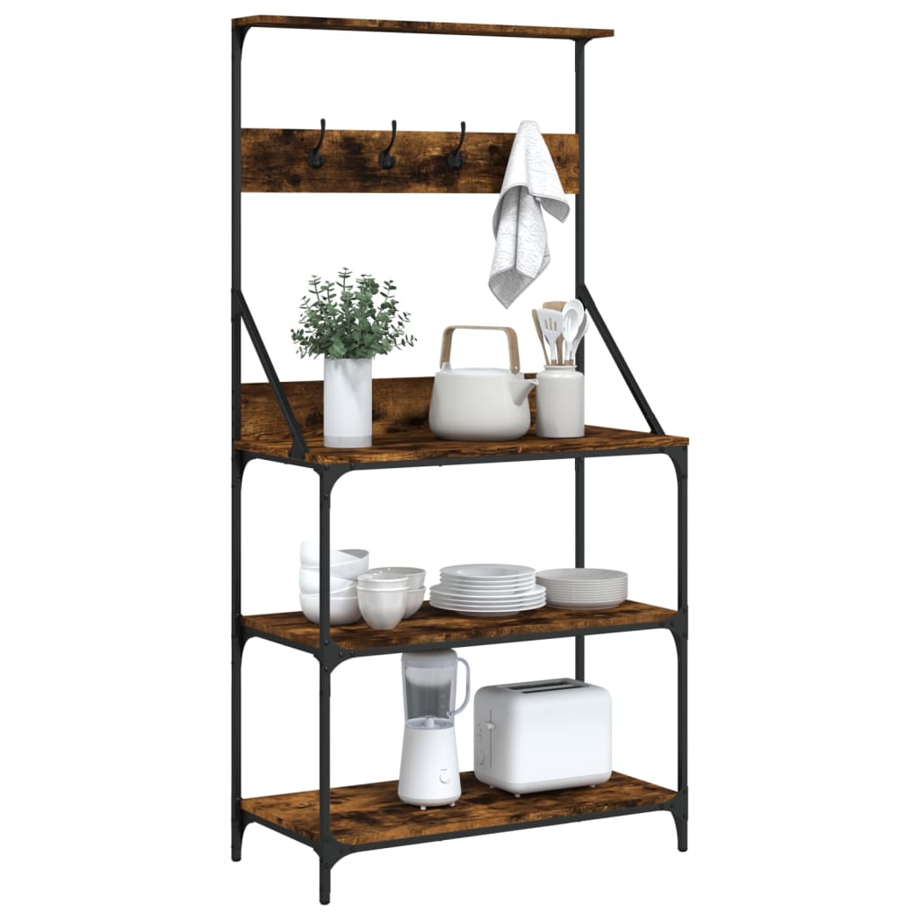 vidaXL Estantería Cocina con Ganchos 4 Niveles Estantes Madera Ingeniería Color Roble Sonoma,  Marrón roble,  Negro y mas
